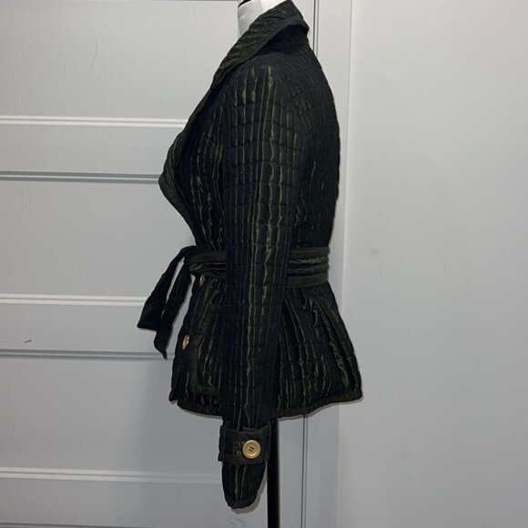 ZARA Woman Metallic Green Quilted Double Breasted Tied Trench Coat Size Medium - Picture 7 of 16
